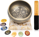 Tibetan Singing Bowl Set for Meditation – Metal Alloy Sound Bowl, Wooden Mallet, Cushion, and 7 Chakra Crystals to Calm, Relax, and Restore – Meditation Accessories and Decor by Shani Chakra