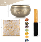 Tibetan Singing Bowl Set for Meditation – Metal Alloy Sound Bowl, Wooden Mallet, Cushion, and 7 Chakra Crystals to Calm, Relax, and Restore – Meditation Accessories and Decor by Shani Chakra