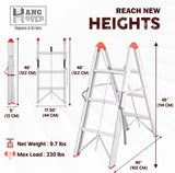 Lightweight Aluminum 3-Step Folding Ladder | Twin Front, Collapsible A-Frame Design with Wide Anti-Slip Pedals | Compact, Portable Step Stool | 330lb Capacity, EN131 Certified