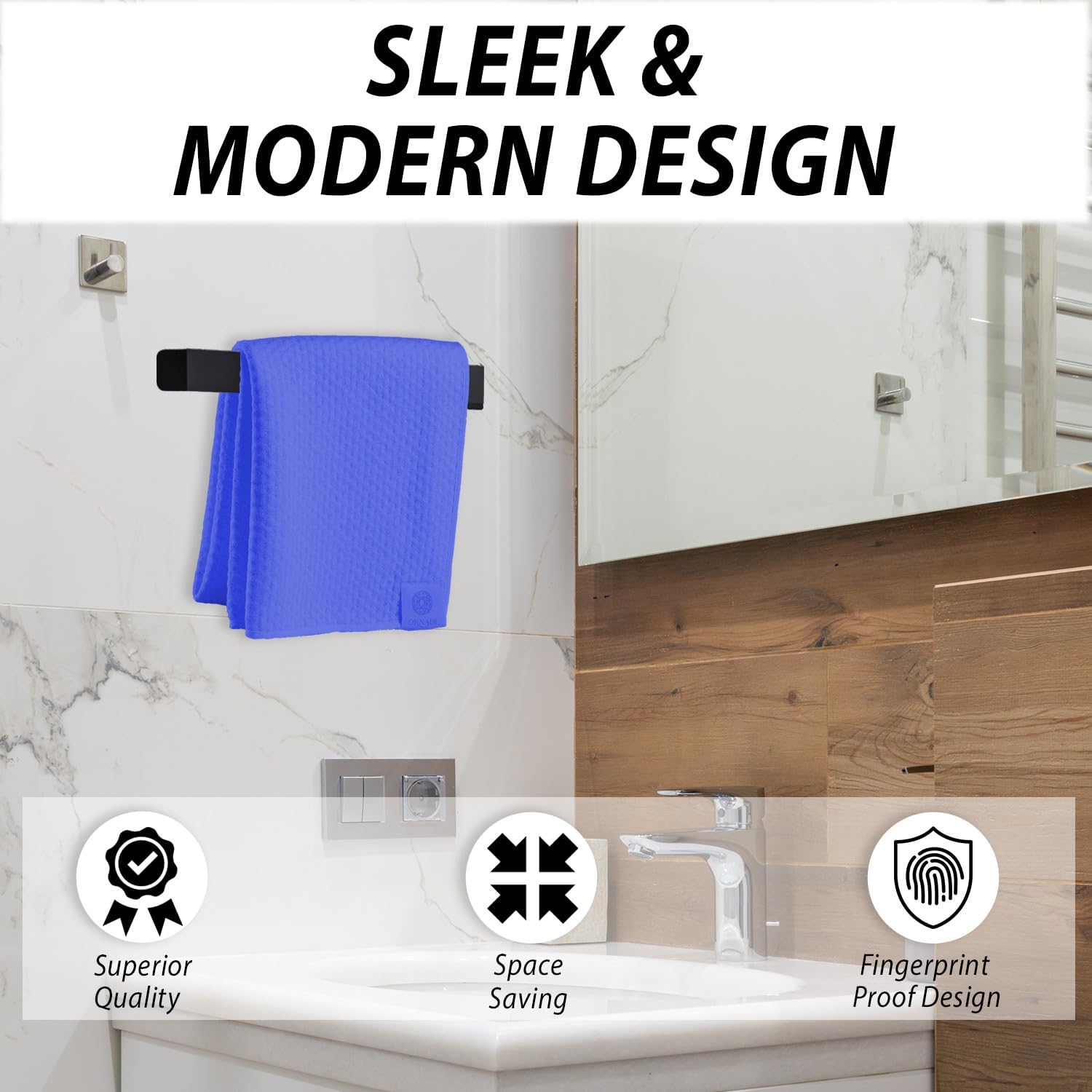 Hand Towel Holder - Self Adhesive Stainless Steel Towel Rack (20 cm/8 inch)